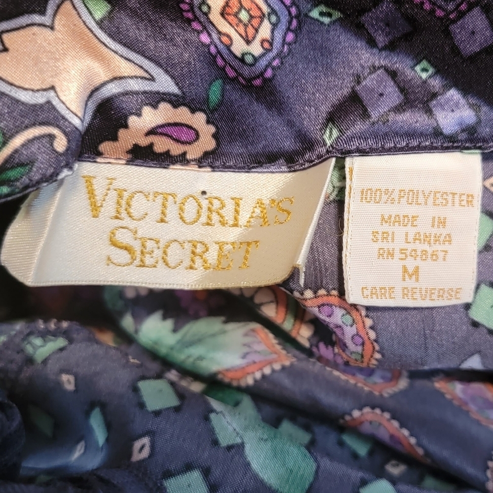 M VTG 80s Gold Label Victoria Secret Fairy Chemise Slip Dress Night Satin Floral - Picture 7 of 7